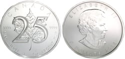 MAPLE LEAVES -  25TH ANNIVERSARY - ONE OUNCE FINE SILVER COIN -  2013 CANADIAN COINS